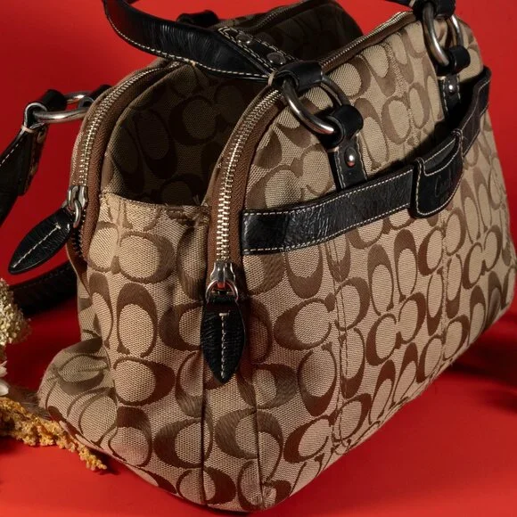 Coach Penelope B1070-F146 Light Brown Signature Jacquard 3 Sections Shoulder Bag - Picture 8 of 11
